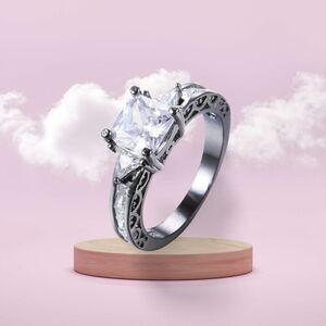 Square Cut White Zircon Princess Ring Engagement Wedding Bridal Day Size 9